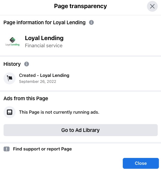 Loyal Lending social media page