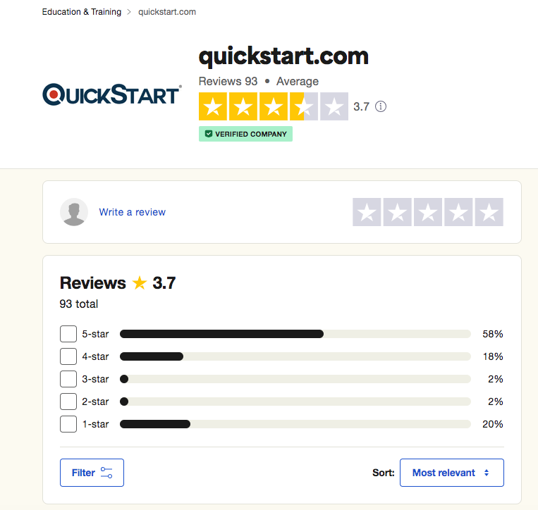 Quick start on trust pilot, but not the correct one 